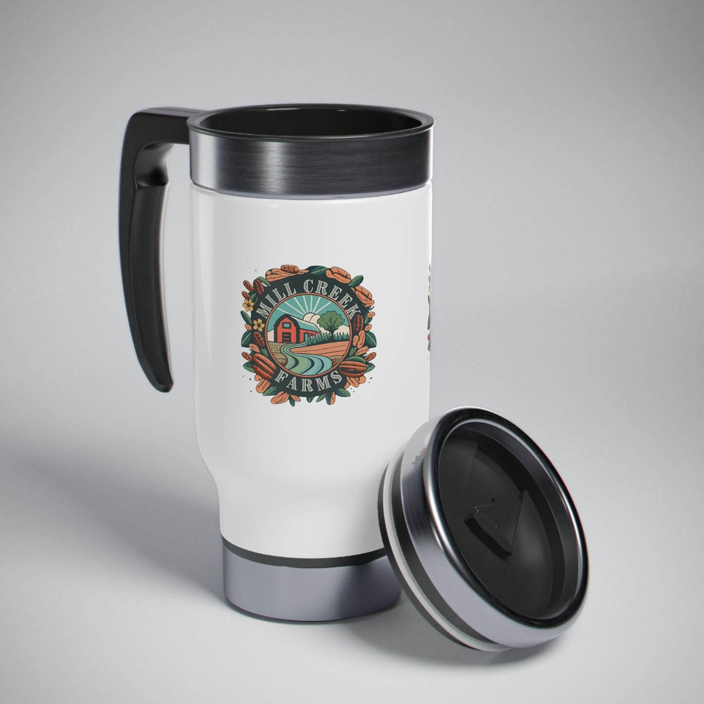 Mill Creek Farms Official Stainless Steel Travel Mug with Handle, 14oz