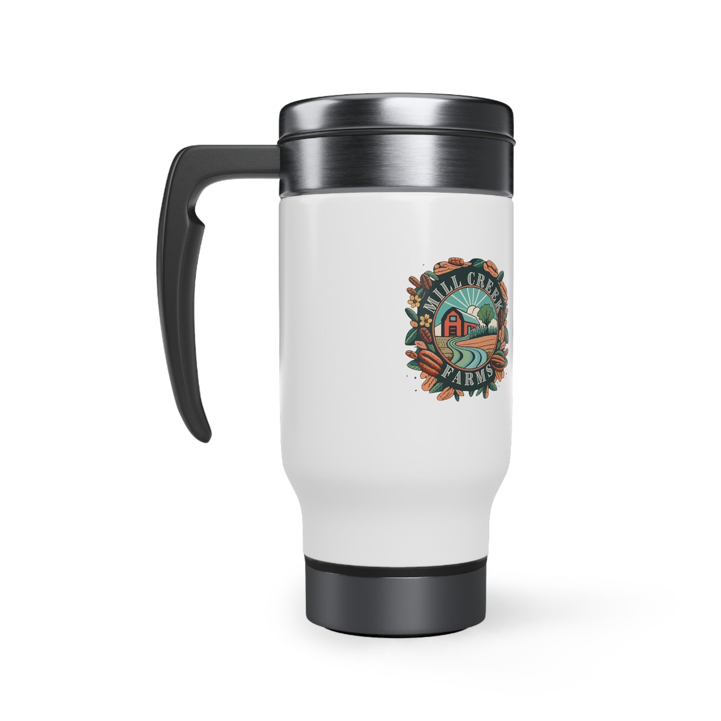 Mill Creek Farms Official Stainless Steel Travel Mug with Handle, 14oz