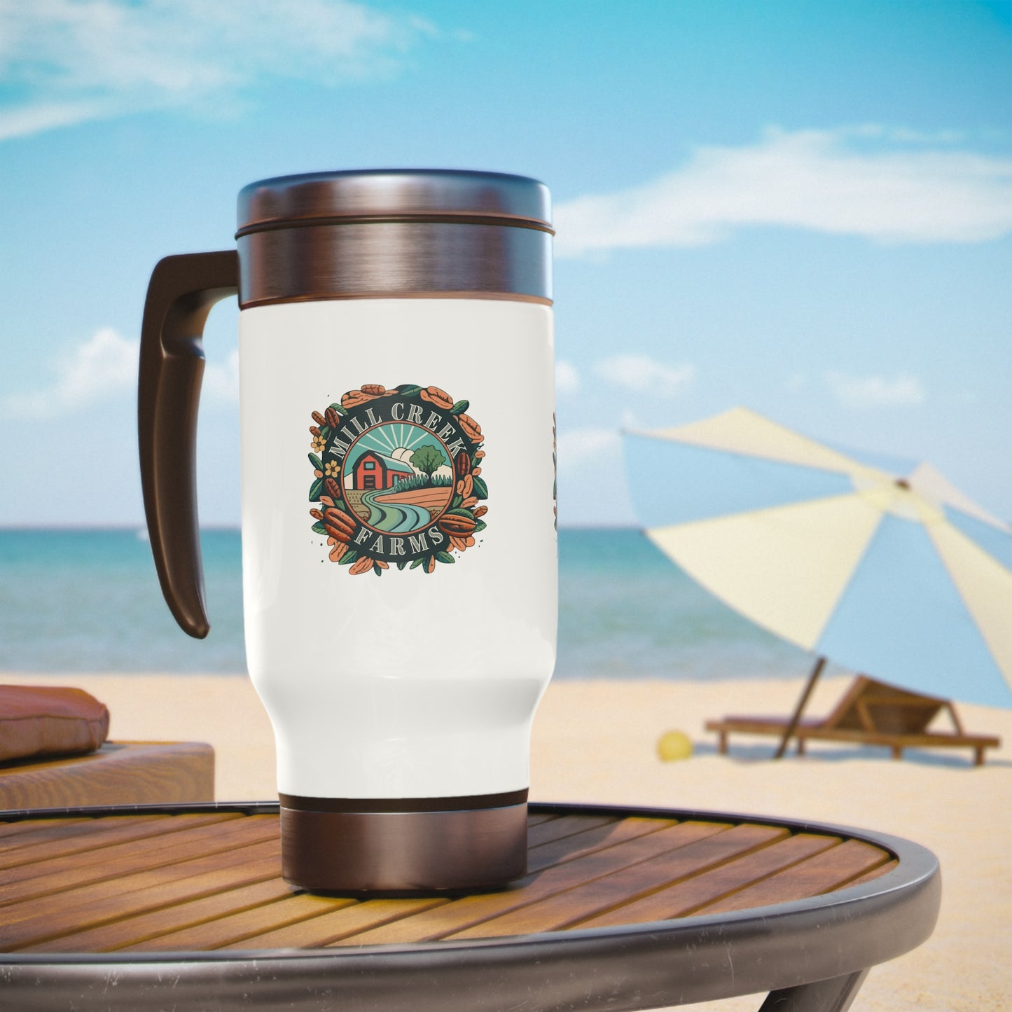 Mill Creek Farms Official Stainless Steel Travel Mug with Handle, 14oz